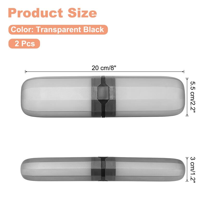 2pcs Travel Toothbrush Case Transparent Portable Toothbrush Holder - Transparent Black