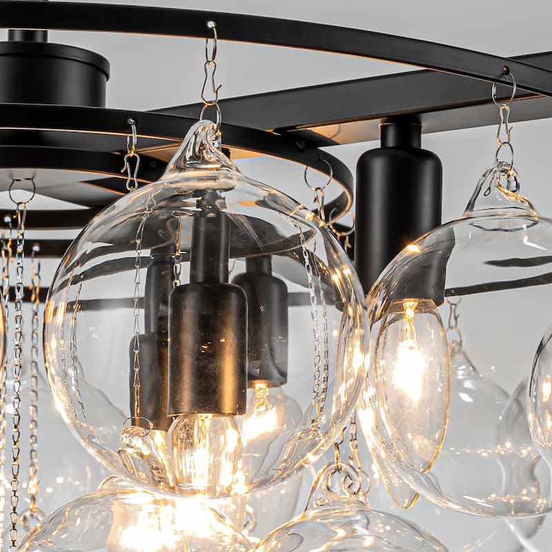 Starsky 8- Light 23in. Modern Glam Cluster Glass Bubble Chandelier with 28 Swirled Glass Globe Bubble