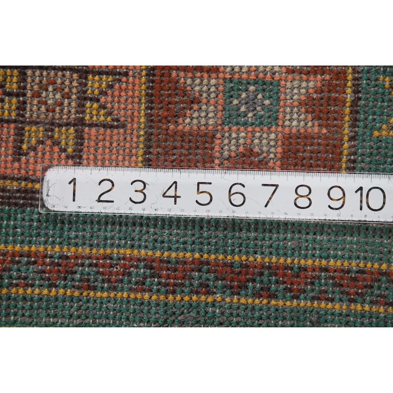 Hand Knotted Oriental 100% Wool Carpet Traditional Tribal Green Heriz (serapi) Runner Rug - 9' 10'' X 4' 2''