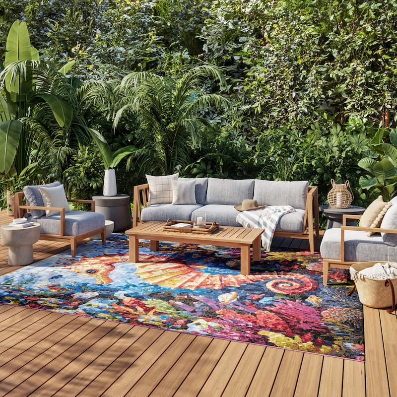 Nourison Color Splash Indoor/Outdoor Multicolored Graphic Area Rug - Multicolor - 9' x 12'