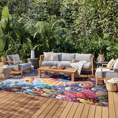 Nourison Color Splash Indoor/Outdoor Multicolored Graphic Area Rug