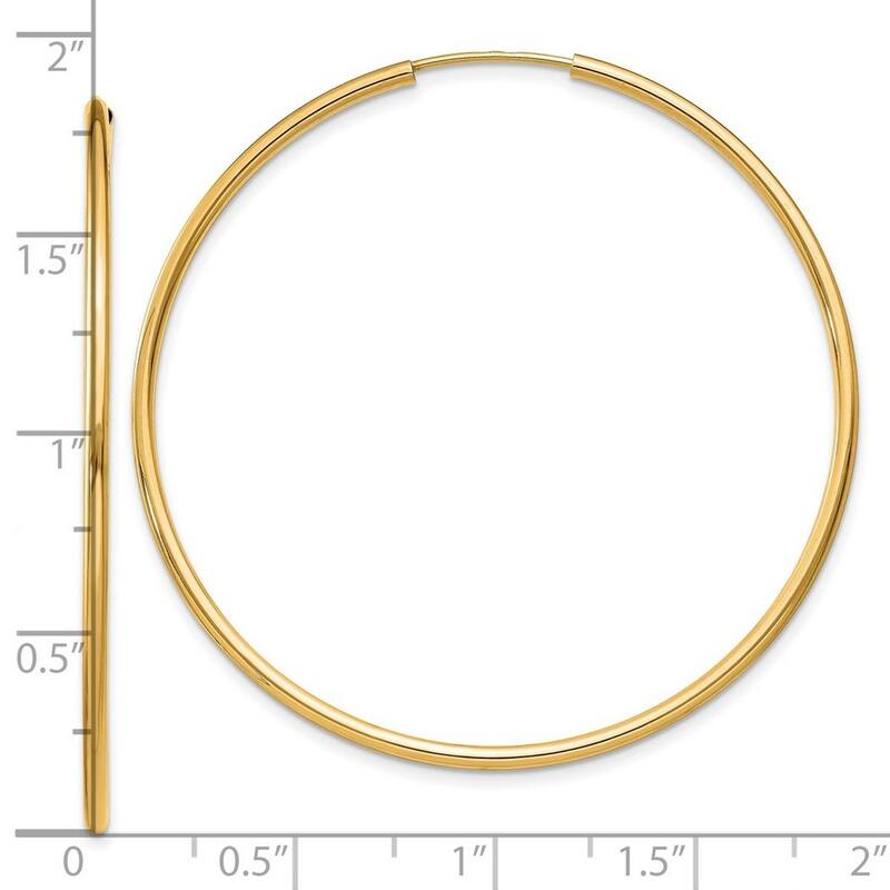 Curata 14k Yellow Gold Polished Round Endless Hoop Earrings - 45x45mm