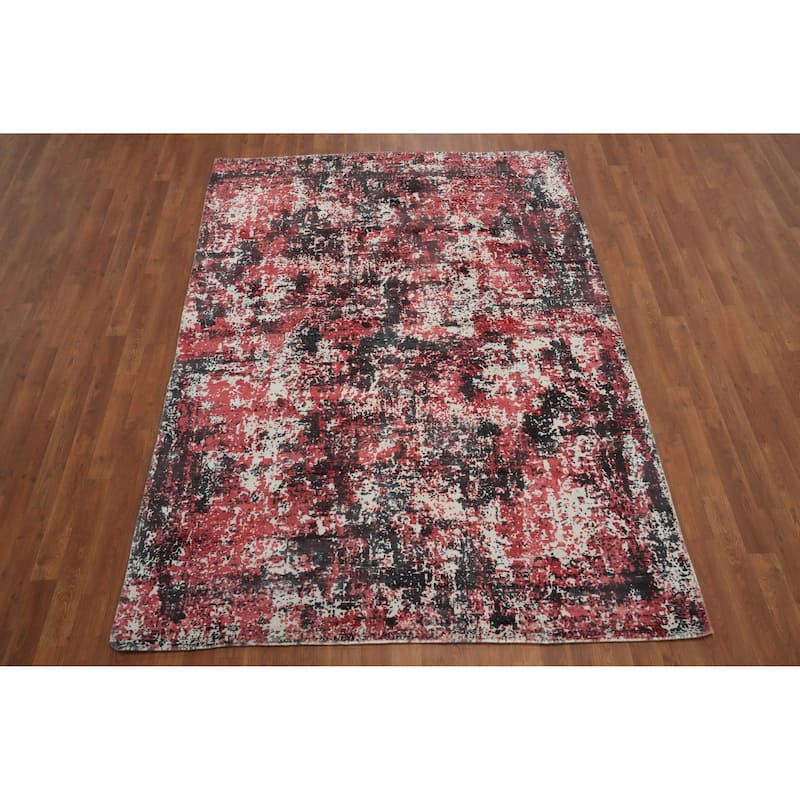 Hand Knotted Oriental Viscose Silk Carpet Modern Abstract Multi-Colored Abstract Area Rug - 7' 10'' X 5' 5''