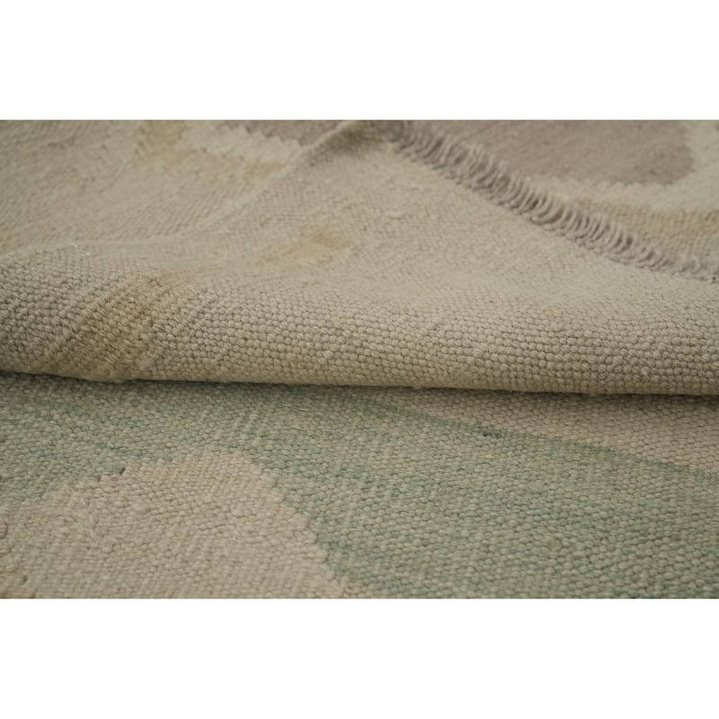 Hand Woven Oriental 100% Wool Carpet Southwestern Tribal Beige & Ivories Kilim Runner Rug - 12' 0'' X 2' 7''
