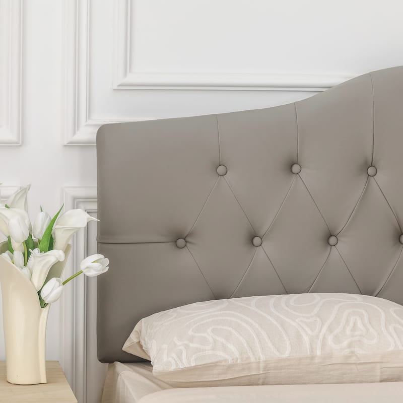 Adeco Camelback PU Leather Headboard Tufted Upholstered Headboard for Queen Bed