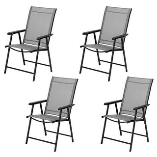 4-Piece Outdoor Teslin Folding Chair Set Gray