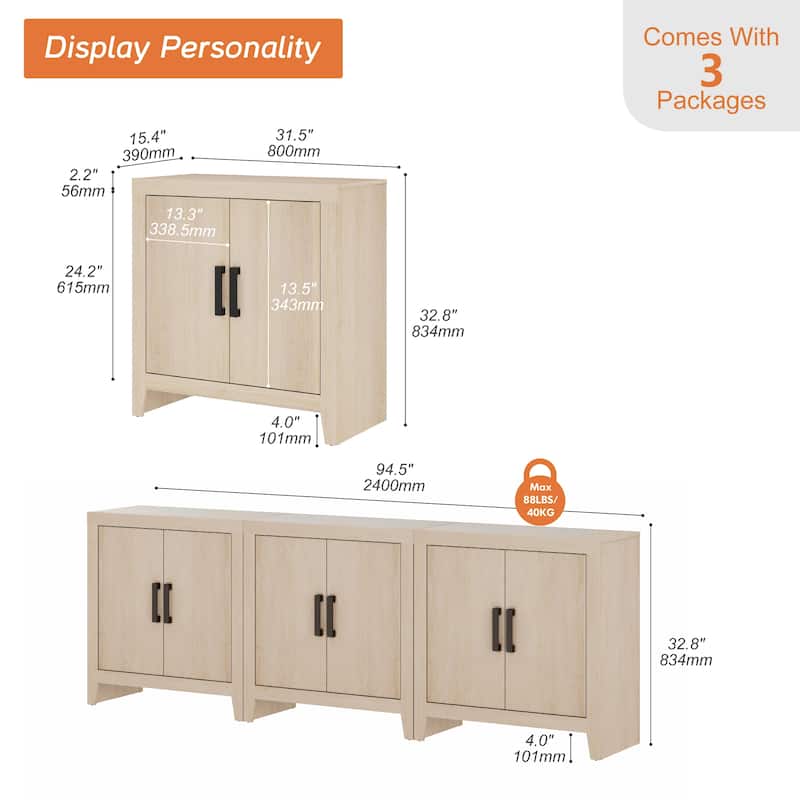 WAMPAT Modern Farmhouse TV Stand Cabinet, Entertainment Center with Adjustable Shelf