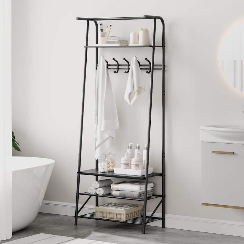 Hall Tree With Shoe Storage Bench, 4-In-1, Steel Frame With 10 Hooks for Entryway, Freestanding Coat Rack Stand