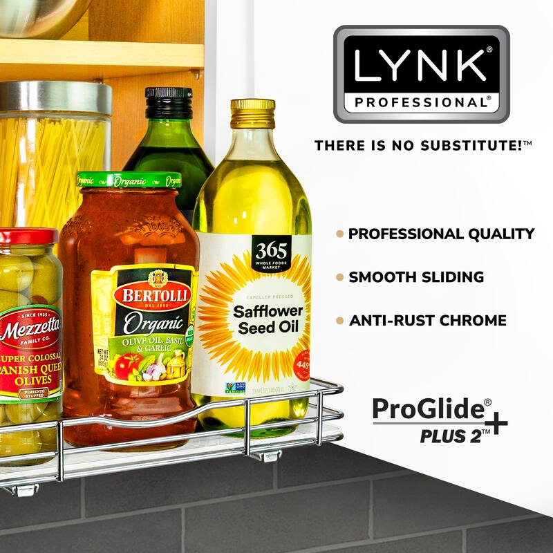LYNK PROFESSIONAL® Pull Out Spice Rack Organizer for Cabinet - 12-1/4 inch Wide - Lifetime Limited Warranty - Chrome