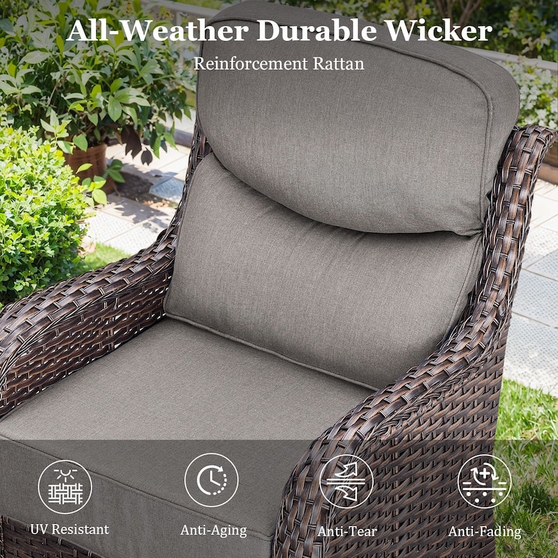 Outdoor Patio Sofa Swivel Chair with 6-Inch Thick Cushions Set