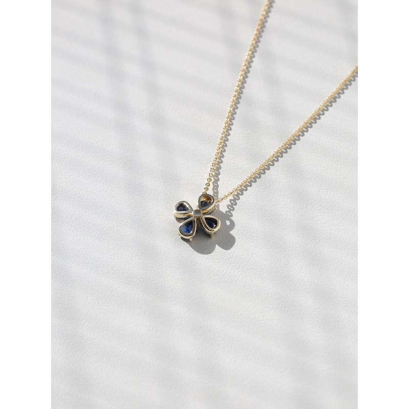 Kobelli 1.54 Carat Dark Blue Sapphire & Diamond 14k Yellow Gold Four Petal Flower Lilah Necklace
