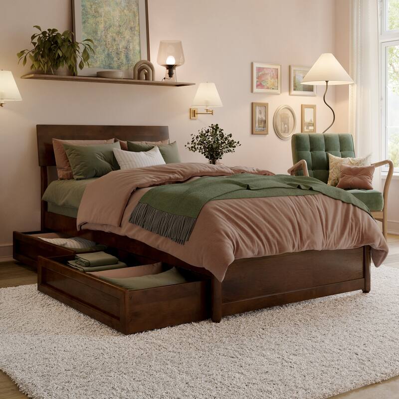 Norla Wood Platform Bed with Storage Drawers - Twin XL - Walnut