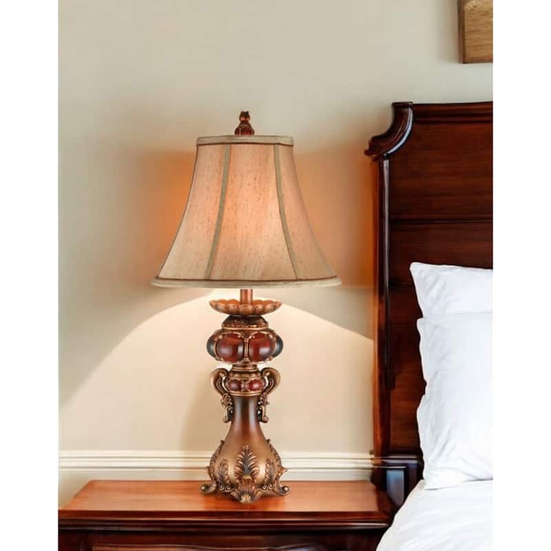 Brown Metal Urn Table Lamp with Drum Fabric Shade 3 Way Switch - 17” x 17” x 31” (D x W x H)