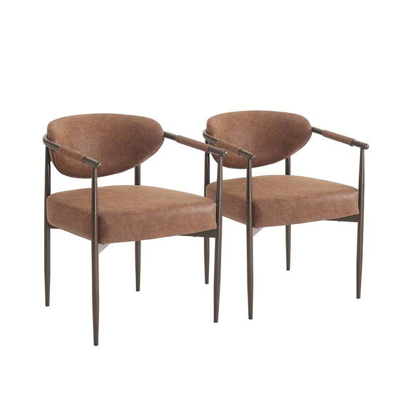 Christopher Knight Home - Thatch Iron-Frame Dining Armchairs with Upholstered Cushion (Set of 2)
