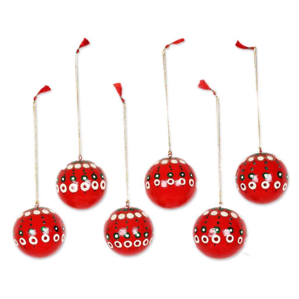 NOVICA Papier mache ornaments, 'Jolly Baubles' (set of 6)