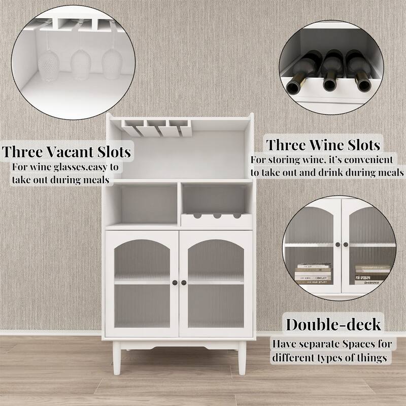 Sideboard Buffet Storage Cabinet with Removable Wine Rack, Glass Doors, Open Shelf & Drawer - 27.56“W