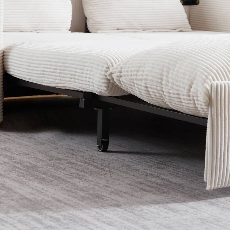 65" Corduroy 2-Seater Sleeper Sofa, 3-in-1 with Storage and Side Pocket