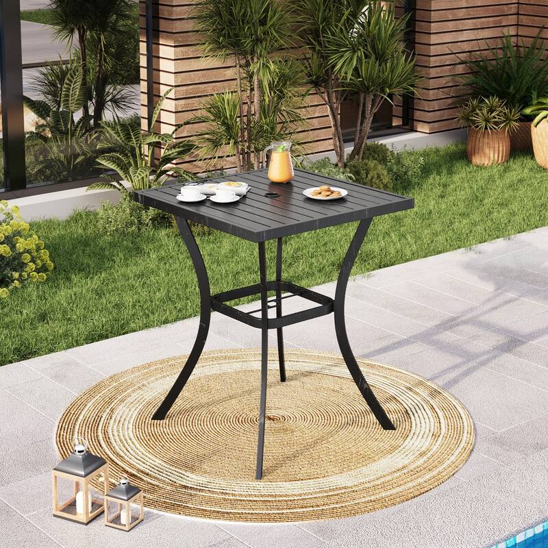 Outdoor Patio 31" Square Height Bar Table with Umbrella Hole - 36" Height Coating Old Craft - Black
