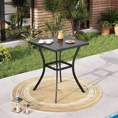 Outdoor Patio 31" Square Height Bar Table with Umbrella Hole - 36" Height Coating Old Craft