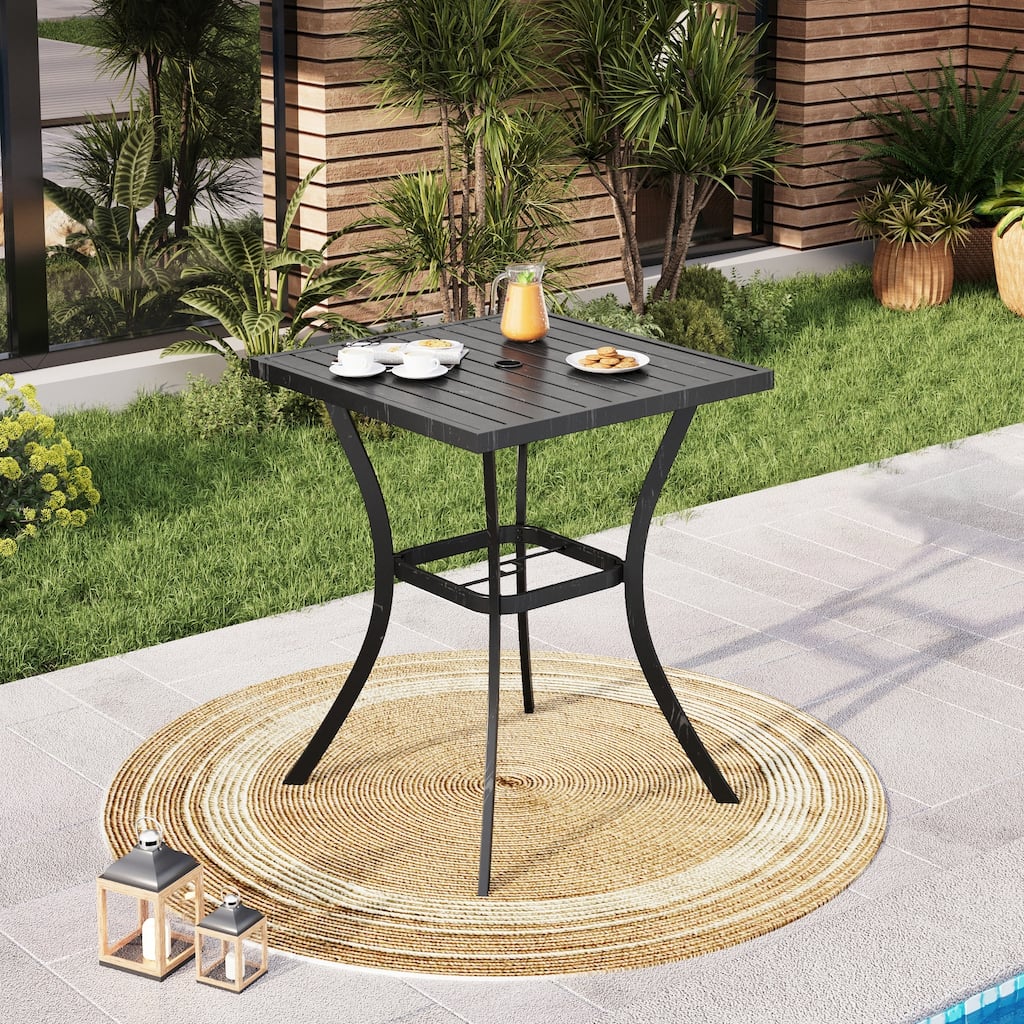 Outdoor Patio 31" Square Height Bar Table with Umbrella Hole - 36" Height Coating Old Craft