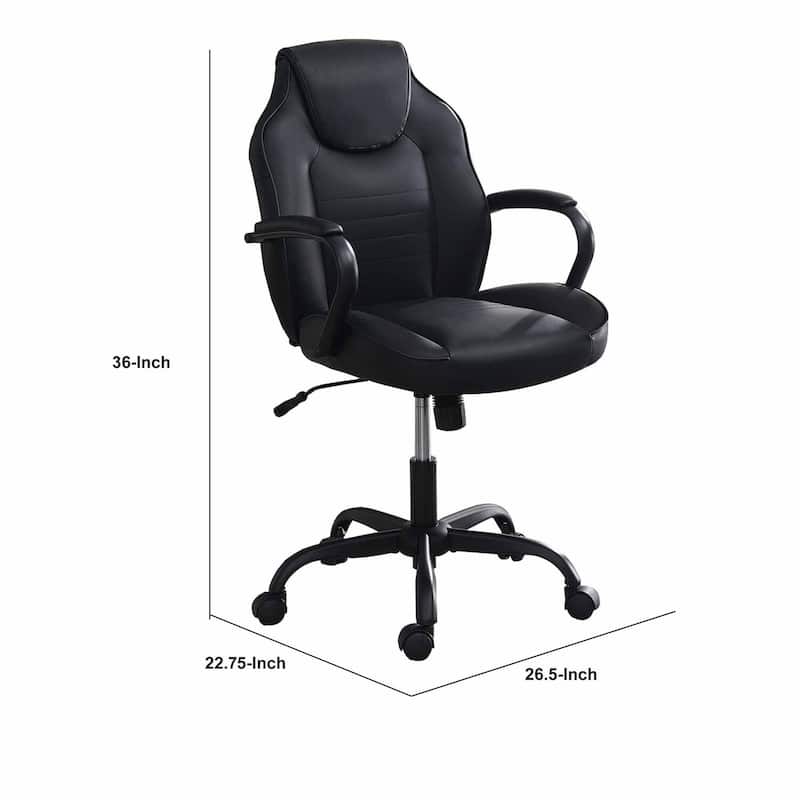 Black Faux Leather Ergonomic Office Chair with Adjustable Height, Swivel Seat and Rolling Caster Wheels