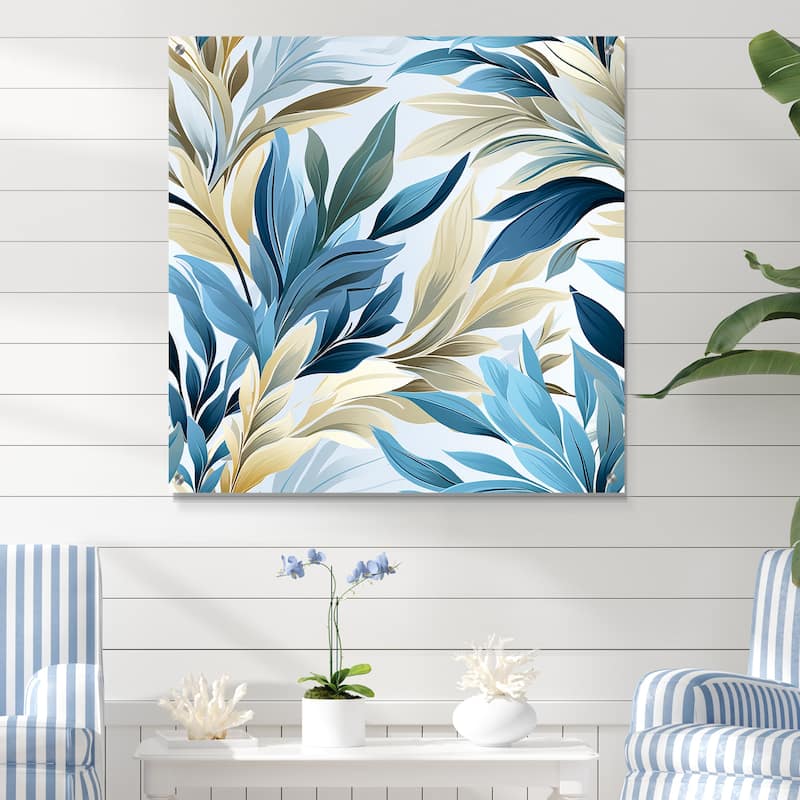 Designart "Coastal Neutrals Tropical Pattern" Abstract Gloss Wall Decor Blue - Tropical Acrylic Wall Art For Bedroom