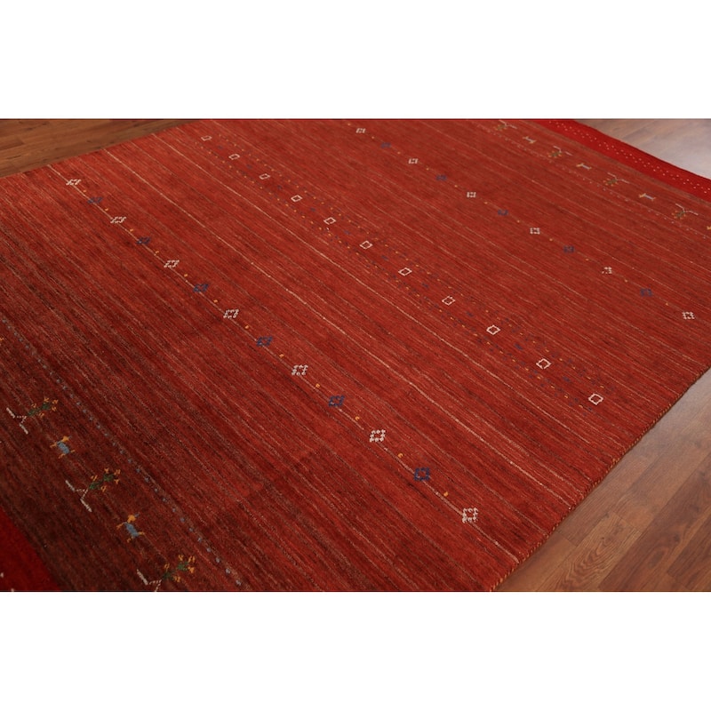 Orange Tribal Gabbeh Oriental Area Rug Handmade Wool Carpet - 6'9" x 9'9"