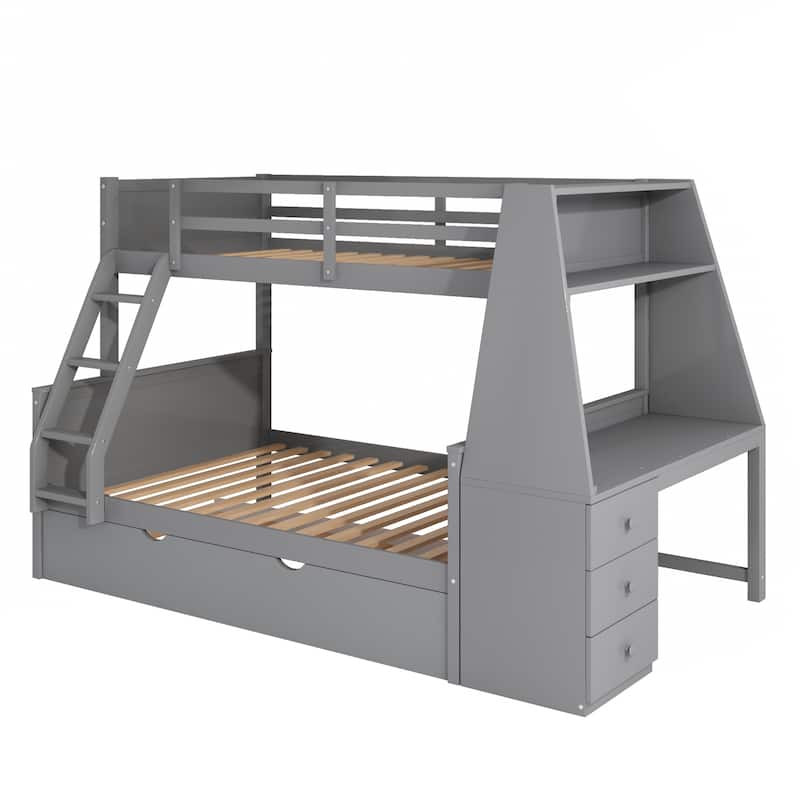 Twin over Full Bunk Bed with Trundle and Built-in Desk