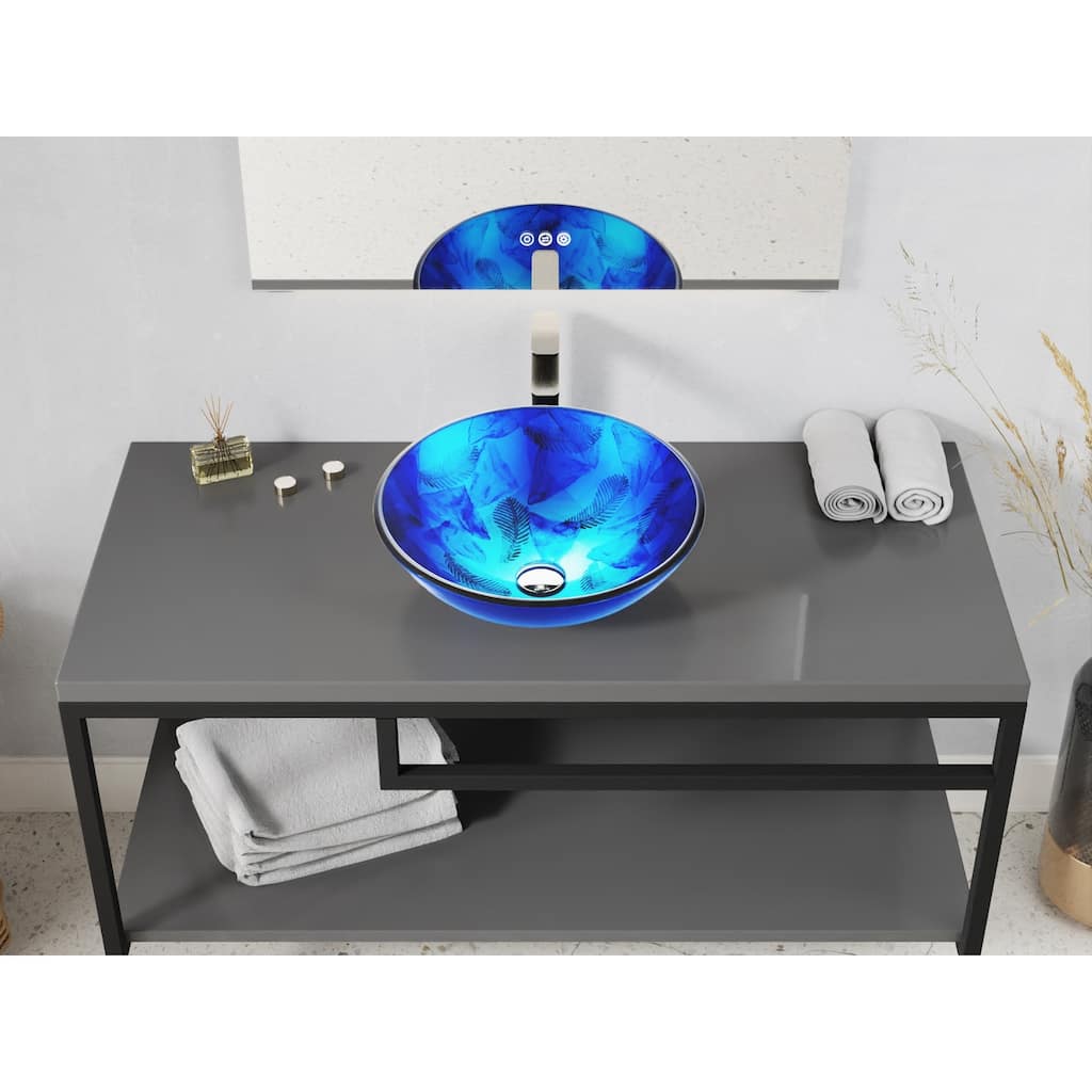 Belissima Round Glass Vessel Bathroom Sink with Stellar Blue Finish