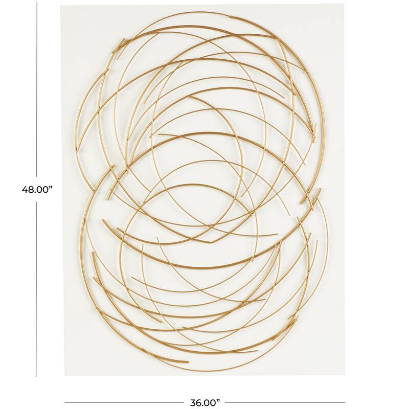 Metal Abstract Overlapping Circle Design Home Wall Decor with White Wood Backing - Gold - Roche River Decor