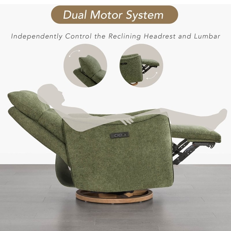 Spruce & Spring Power Swivel Recliner Chair Dual-Motor Nursery Glider with Lumber Pillow
