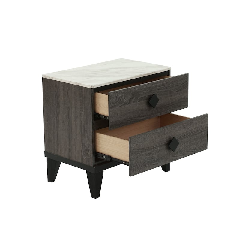 Two-tone Wooden Nightstand with 2 Drawers - Grey