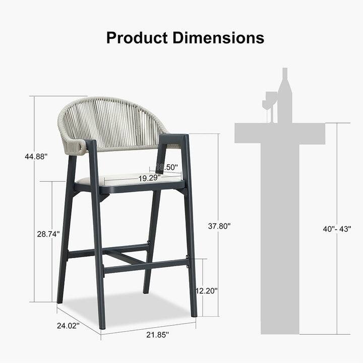 PURPLE LEAF Outdoor Bar Stools Chair Set of 2, All Weather Rattan and Aluminum Patio Bar Stool with Cushion