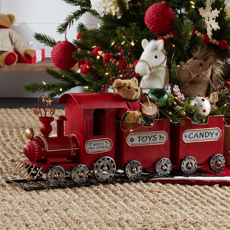Toy Train on Track Christmas Tabletop Decoration - 29.25" - Red