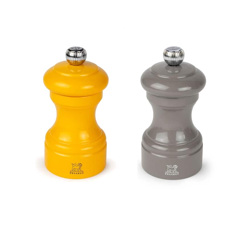 Peugeot Bistro Pepper and Salt Mill Set - 10cm - 4in. - Saffron Yellow and Smoked Grey