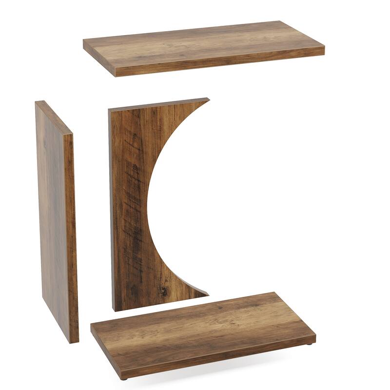 Wood 2-Tier C-Shaped End Side Sofa Couch Table for Small Space