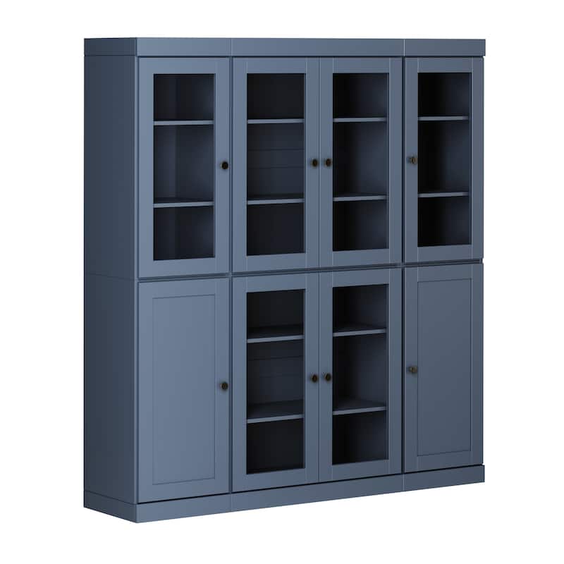 Palace Imports 100% Solid Wood 65" Pantry Cabinet with Clear Glass, Shaker Doors and Adjustable Shelves - Antique Blue