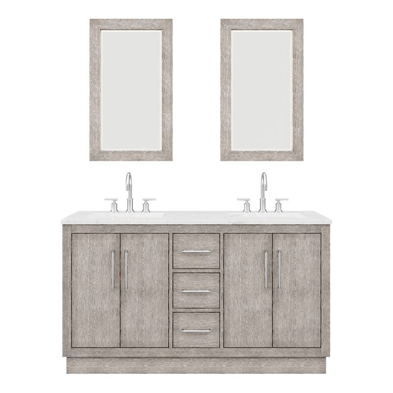 Hugo Carrara Marble Countertop Vanity with Mirror and Gooseneck Faucet