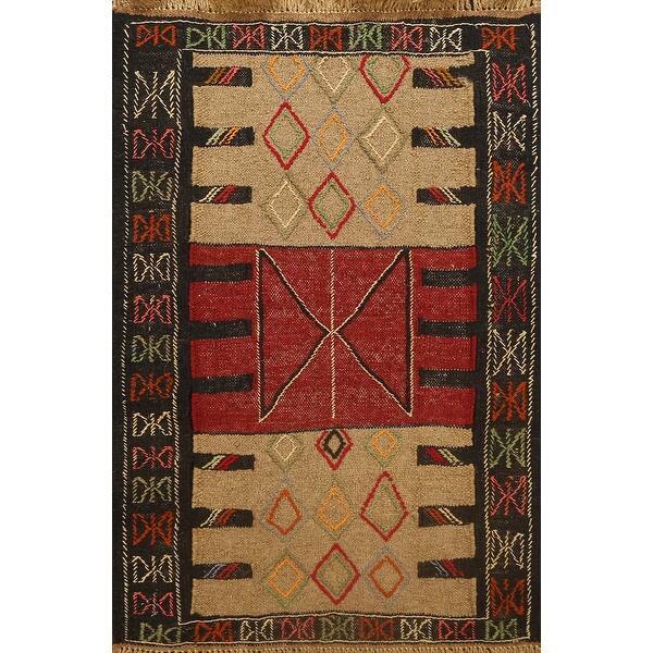 slide 2 of 16, Geometric Kilim Shiraz Persian Tribal Area Rug Hand-woven Wool Carpet - 2'0" x 2'10"
