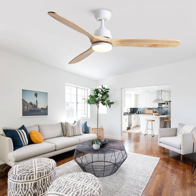 YUHAO SylvanAir Modern 52 in. Flush Mount Outdoor/Indoor Ceiling Fan with 3 Solid Wood Blades and DC Reversible Motor