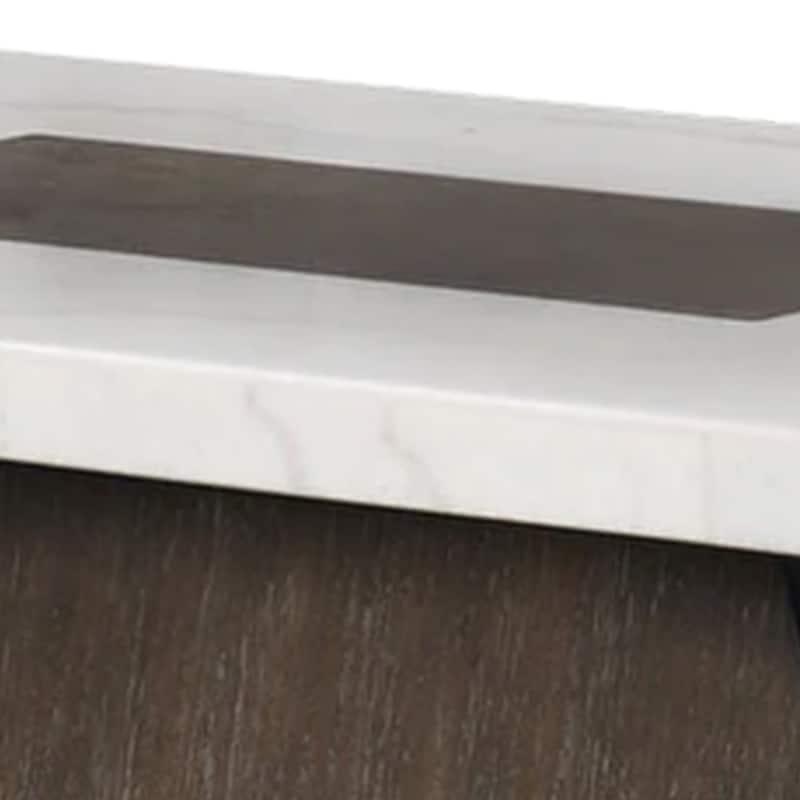 Asten Coffee Table, 48 Inch White Marble, Walnut Brown Pedestal Base