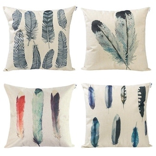 Set Of 4 Feather Print Decorative Throw Pillow Covers 18 X Decorative Throw Pillow Covers