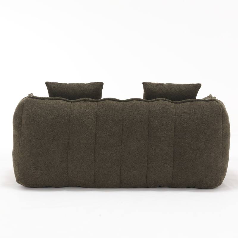 2-Seater Chenille Bean Bag Loveseat, Soft Square Recliner Sofa with High-Resilience Foam, Armrests & 2 Pillows