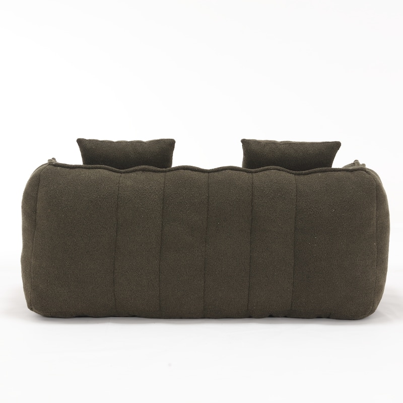 Chenille Bean Bag Sofa w2 Pillows Upholstered Loveseat, Deep Seat Sofa for Living Room Sleeper Recliner Sofa Couch