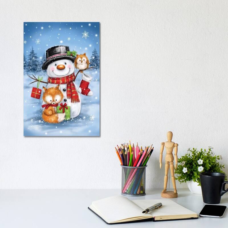 iCanvas "Snowman Owl And Fox" by MAKIKO Canvas Print - 12x8x0.75