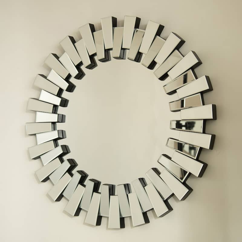 32" Kaltis Mirror, Wall-mounted Modern Decorative Circle PU Mirror, Irregular Shape, Suitable for Bathroom, Bedroom - Silver