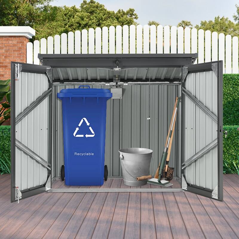 Black Metal Outdoor Garbage Bin Shed for Storing 2 Trash Cans, Made of Stainless Galvanized Steel