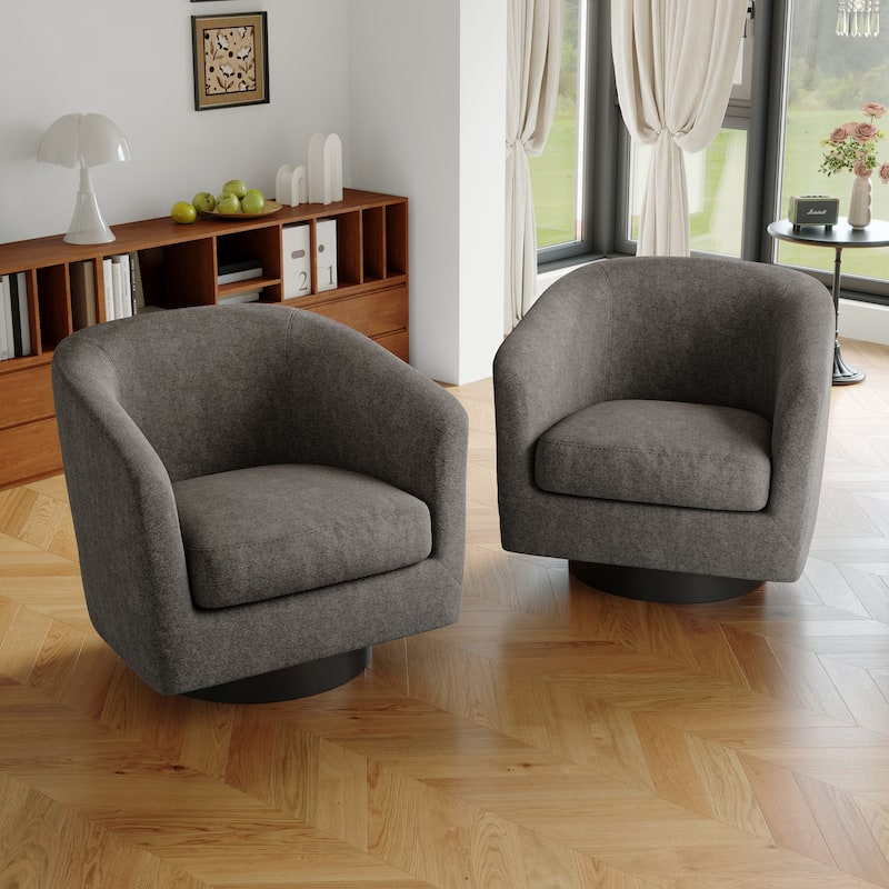 Modern Round Swivel Accent Chair Set of 2 Barrel Chair for Living Room