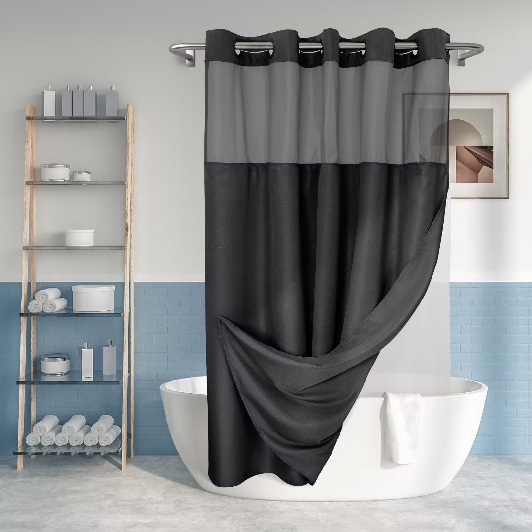 No Hooks Required Slub Textured Shower Curtain with Snap-in Liner Set - On  Sale - Bed Bath & Beyond - 37417385