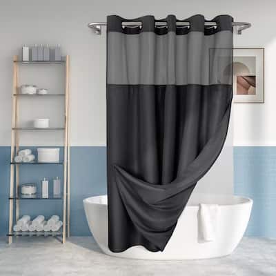 No Hook Slub Textured Shower Curtain with Snap-in PEVA Liner Set